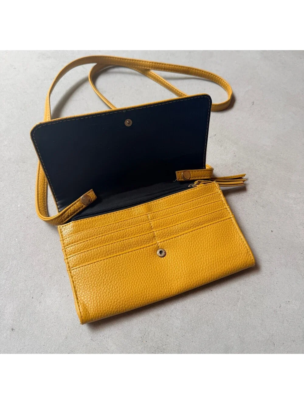 Mustard Yellow Faux Leather Purse Crossbody Wallet